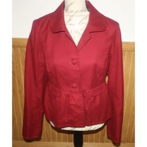 Merona Two Button Maroon Suit Jacket Split Sleeve Flair Bottom Sz M Faux Pockets